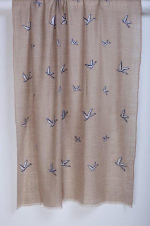 Flying Birds Cashmere Natural Shawl