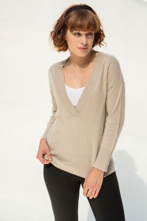 Roya Cashmere V-neck Sweater , Beige