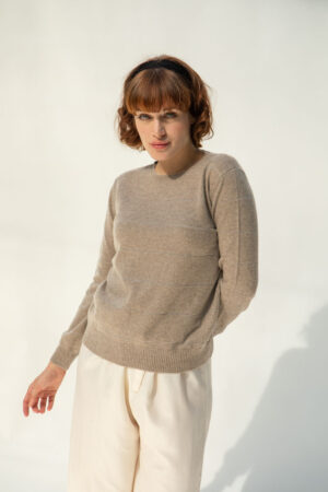 Limena Cashmere Sweater, Colour Natural with Silver Metallic Stripes