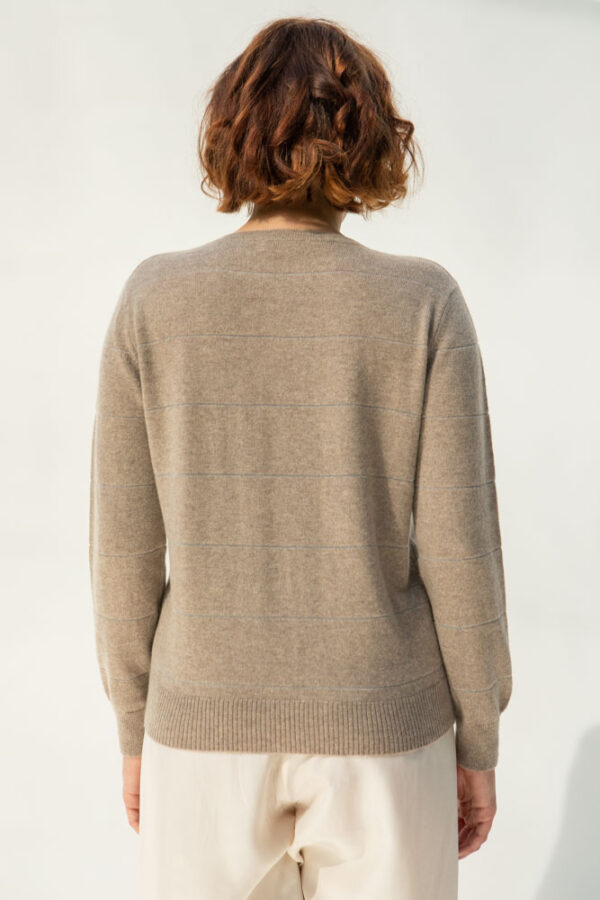 Limena Cashmere Sweater, Colour Natural with Silver Metallic Stripes