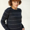 Limena Cashmere Sweater, Navy with Silver Metallic Stripes