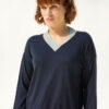 Safia Cashmere/Silk Sweater, Navy/Light Grey Collar