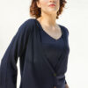 Farfalla Cashmere/Silk Twinset with Silver Stripe at Hem, Navy