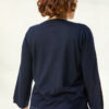 Farfalla Cashmere/Silk Twinset with Silver Stripe at Hem, Navy