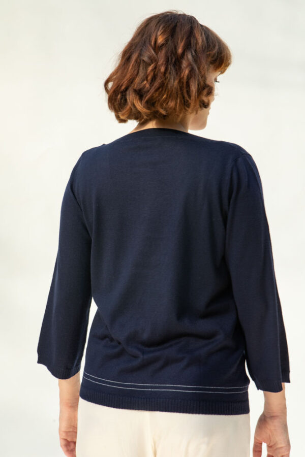 Farfalla Cashmere/Silk Twinset with Silver Stripe at Hem, Navy