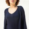 Farfalla Cashmere/Silk Twinset with Silver Stripe at Hem, Navy