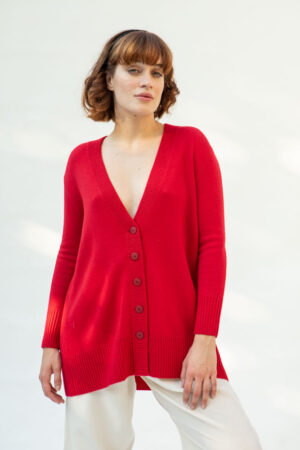 Adona Cashmere Cardigan, Red