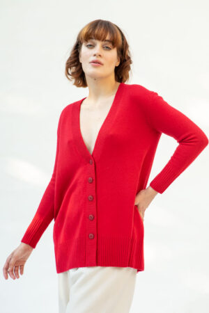 Adona Cashmere Cardigan, Red