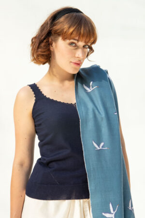 Flying Birds, Cashmere Shawl, Dark Blue