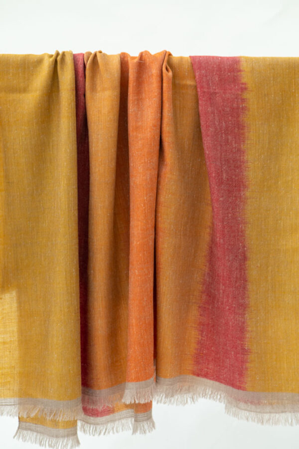 Ikat, Handwoven Cashmere Shawl, Mustard/Orange/Red